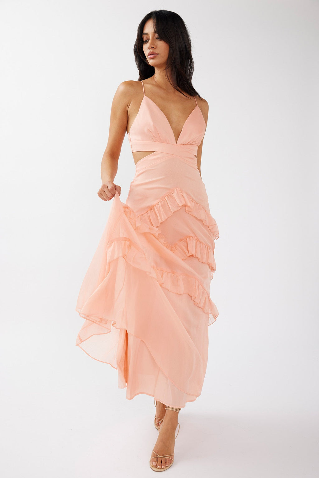 Joss Ruffle Trim Cut-Out Dress Rose