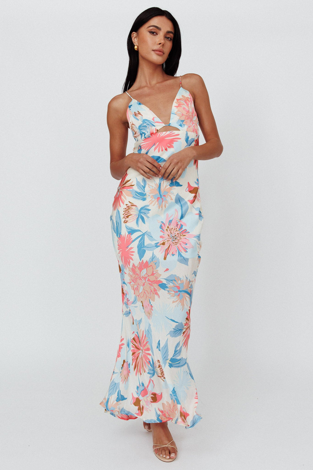 Dance Again Cut-Out Back Maxi Dress Floral Blue