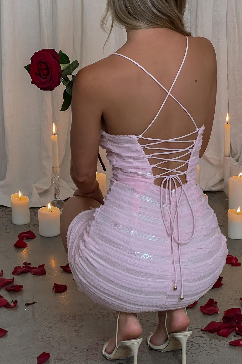 Highlight Reel Sequin Laced Back Dress Pink