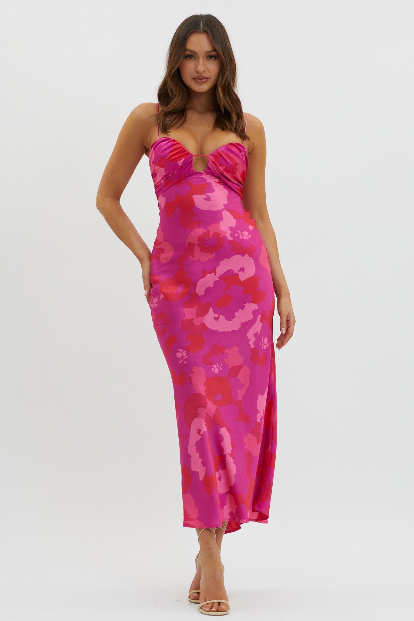 In A Daze Gathered Bust Midi Dress Pink