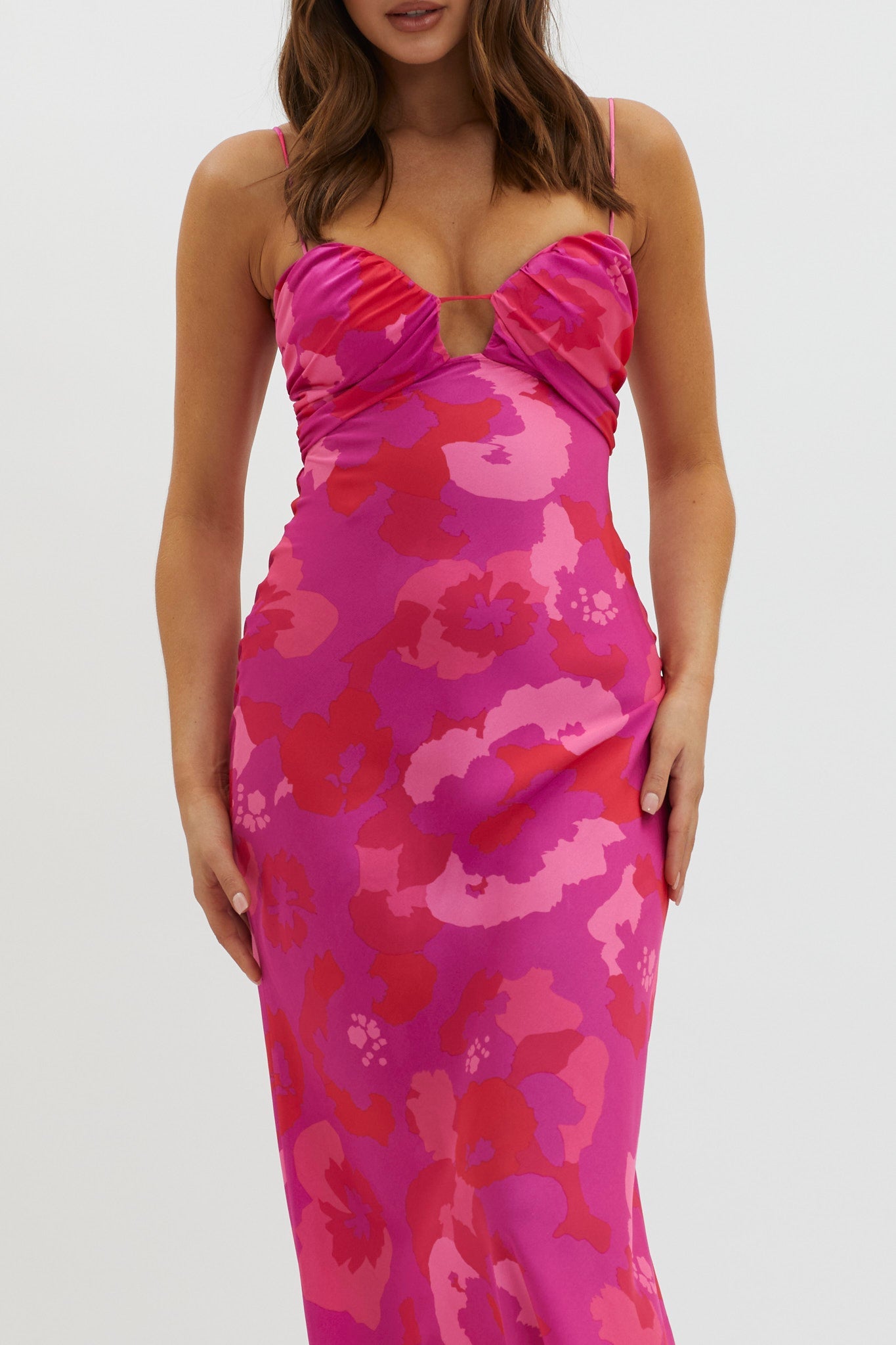 In A Daze Gathered Bust Midi Dress Pink