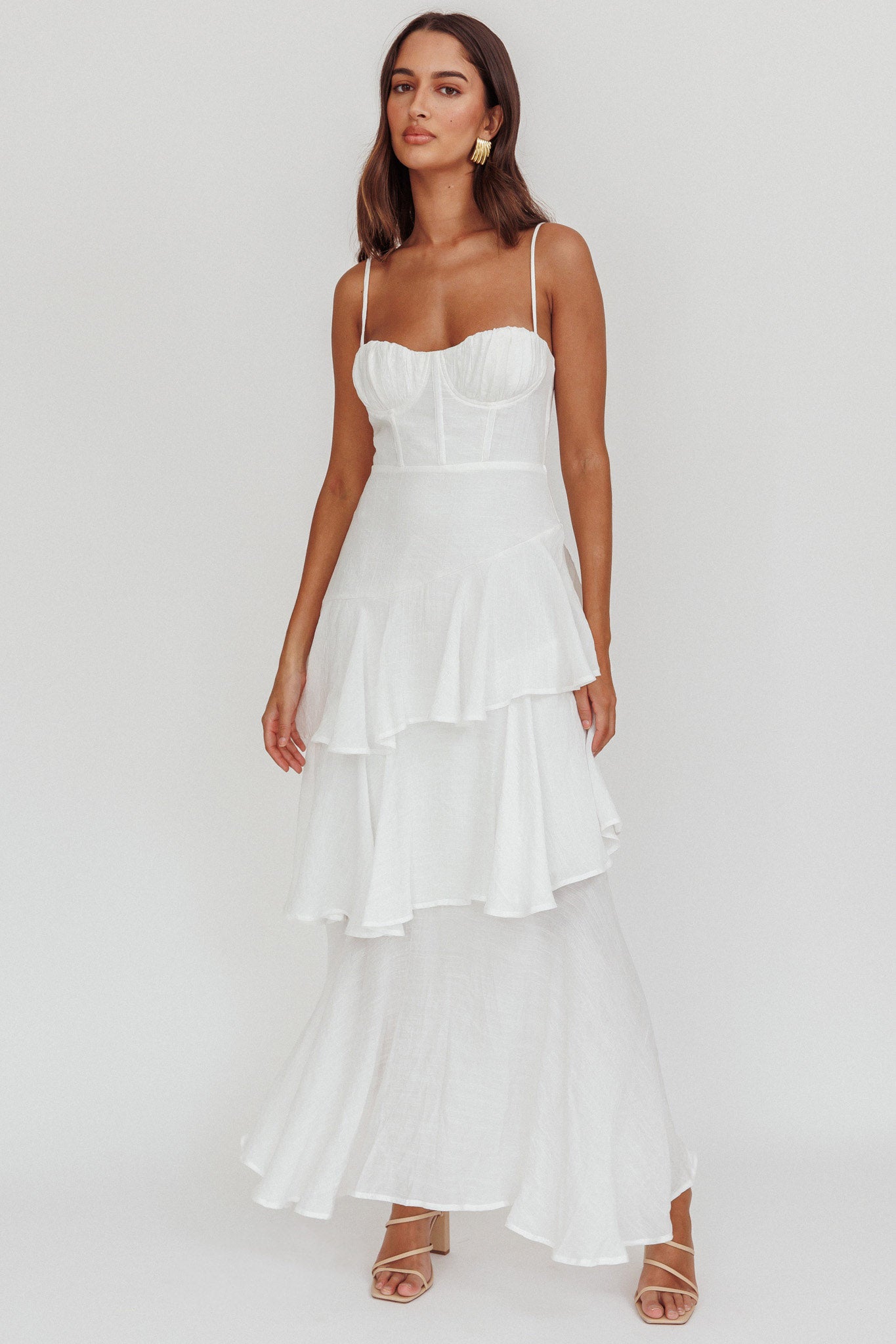 Madrid Tiered Ruffle Maxi Dress White