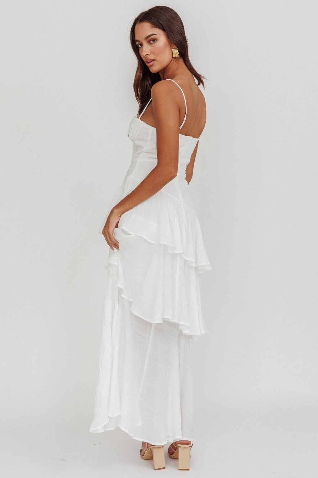 Madrid Tiered Ruffle Maxi Dress White