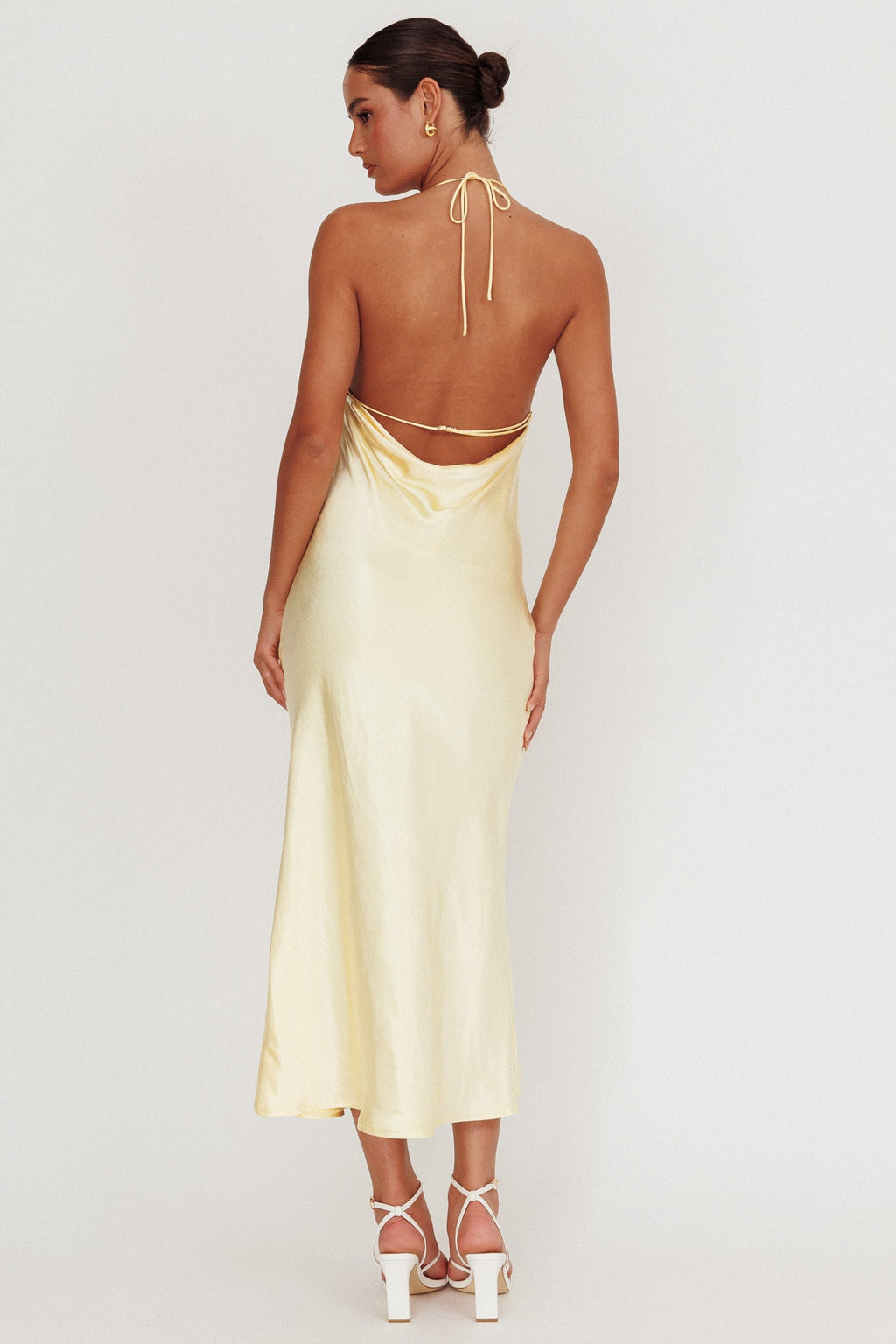 Seren Backless Cowl Neck Midi Dress Yellow