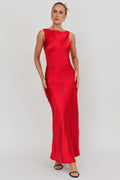 Carmine Satin Sleeveless Maxi Dress Wine