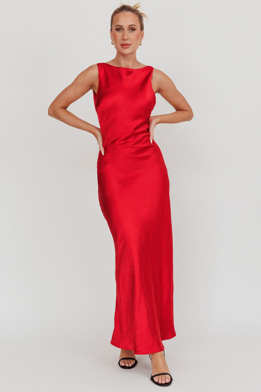 Carmine Satin Sleeveless Maxi Dress Wine