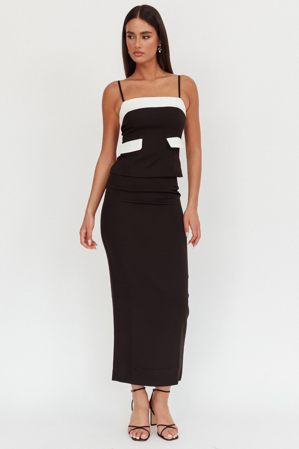 Switched On Column Maxi Skirt Black