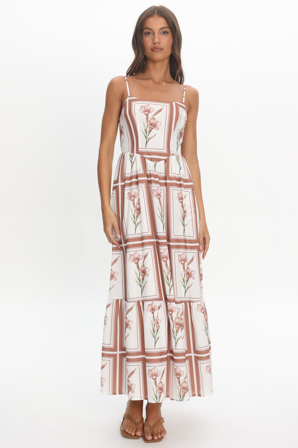 Newbury Bow Back Maxi Dress Floral Chocolate