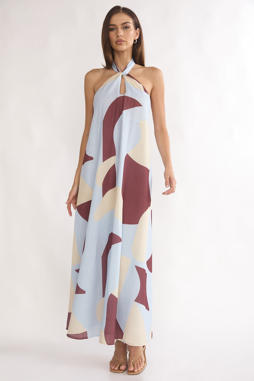 Mireille Backless Halter Maxi Dress Print Chocolate