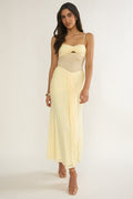 Kamilah Ruched Sheer Waist Maxi Dress Yellow