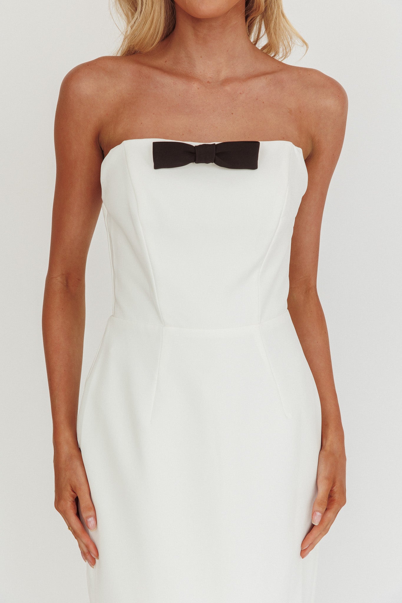 Cocktail Party Strapless Bow Bust Maxi Dress White
