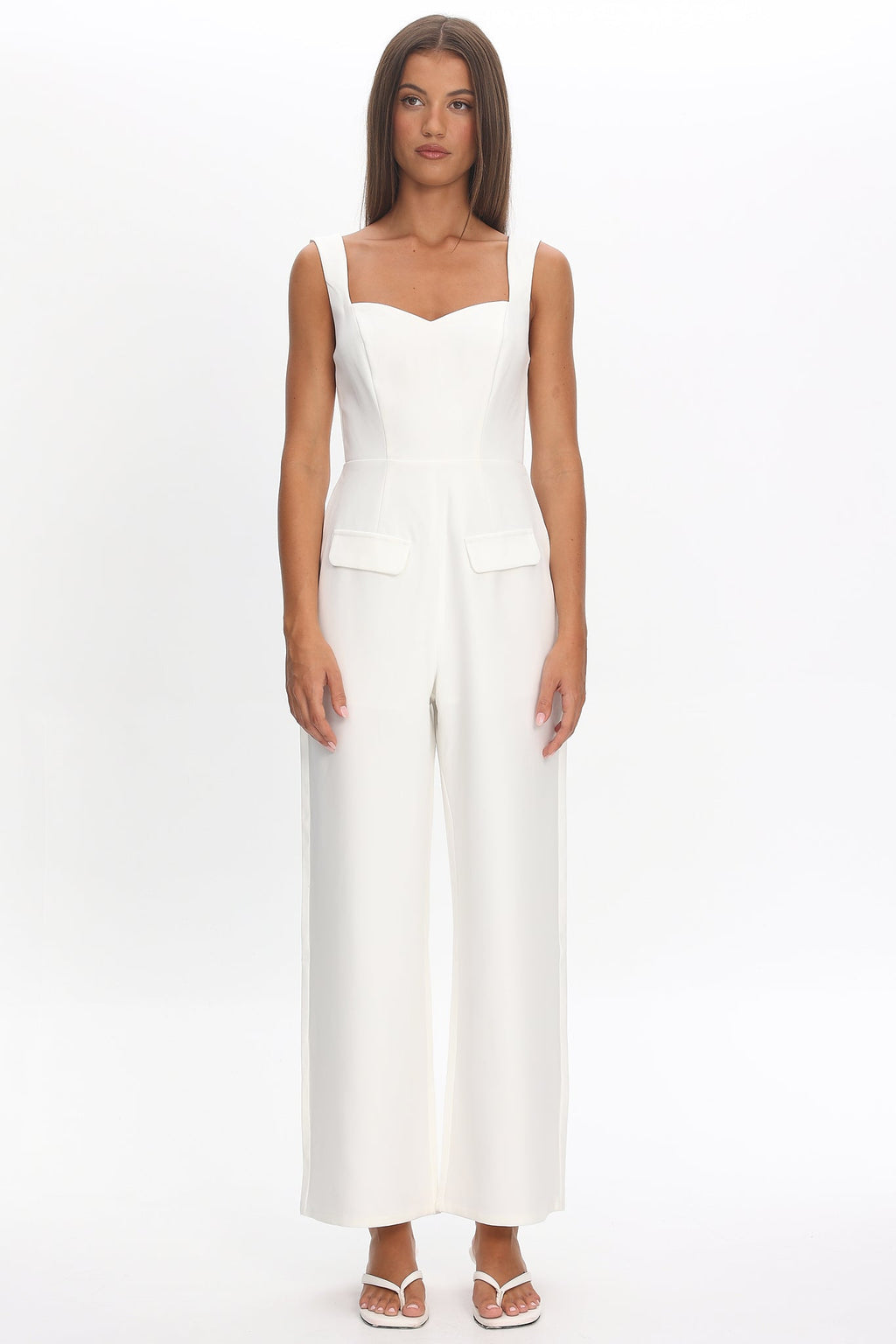 Atheena Faux Pocket Jumpsuit White