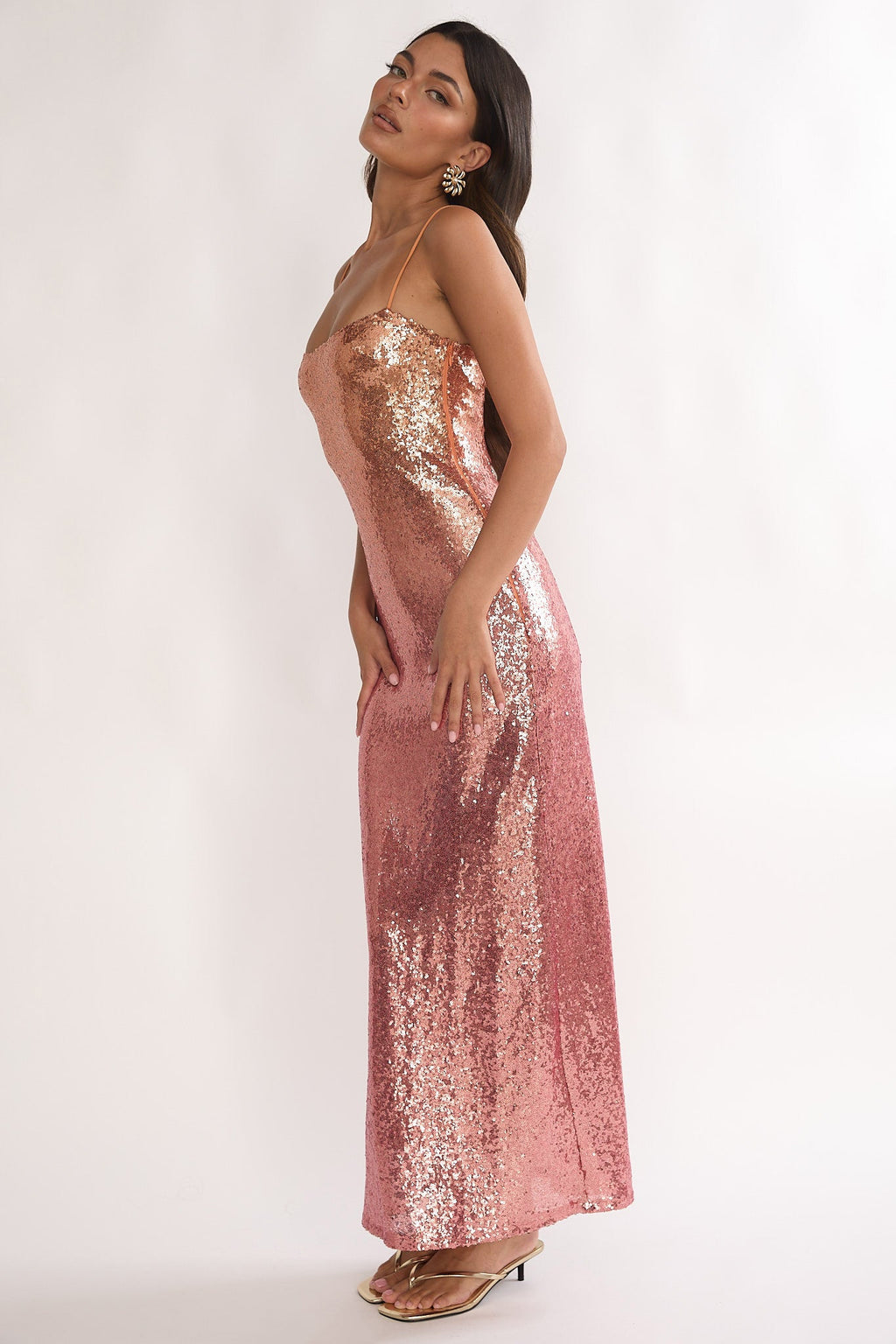 Astara Sequin Maxi Dress Gradient Pink