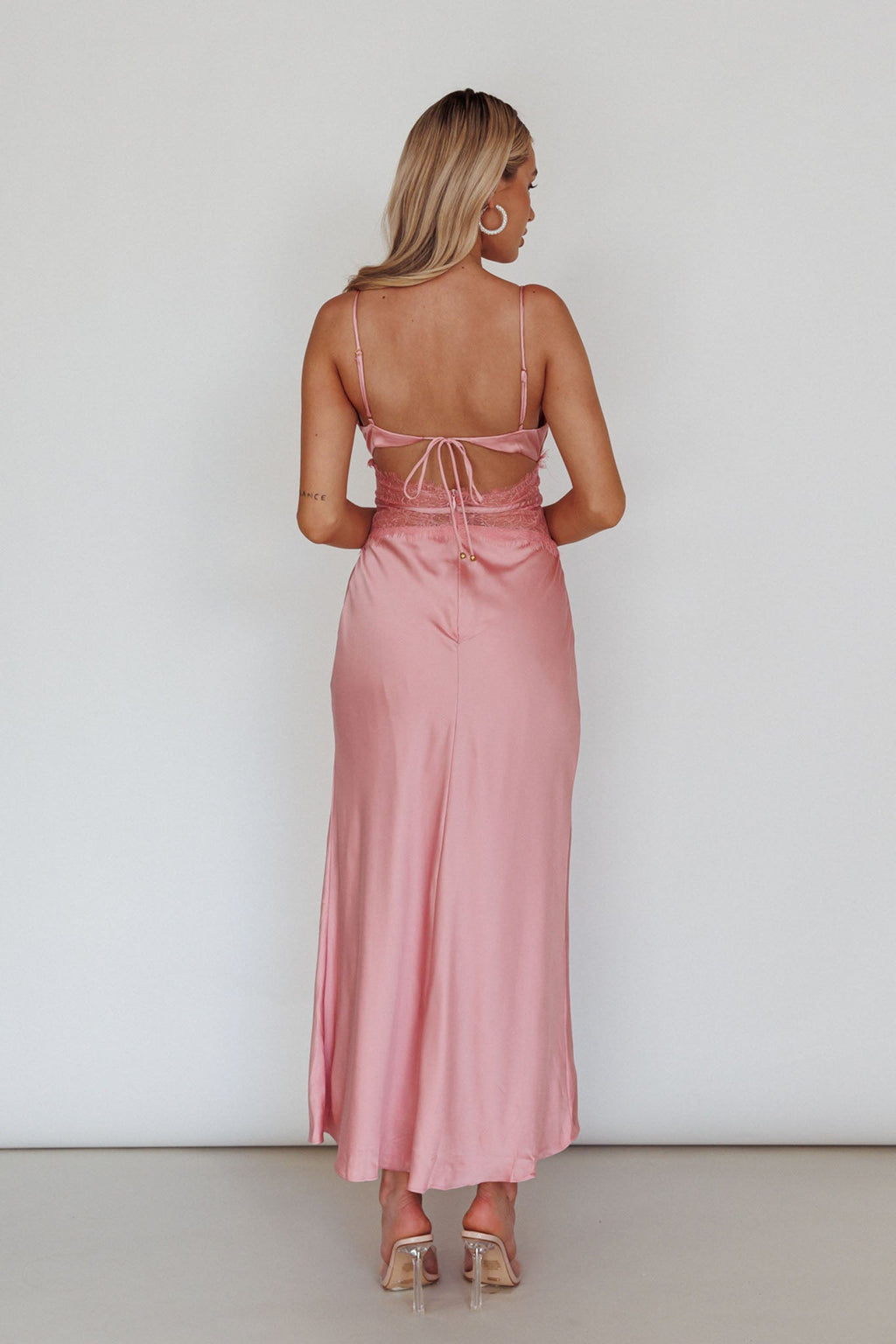 Honeybee Lace Trim Maxi Dress Blush