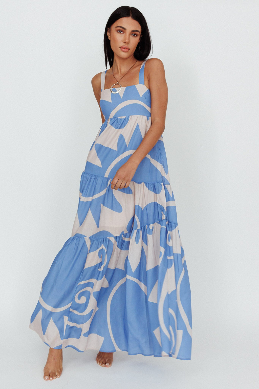 Indianna Square Neckline Maxi Dress Printed Lilac/Sand