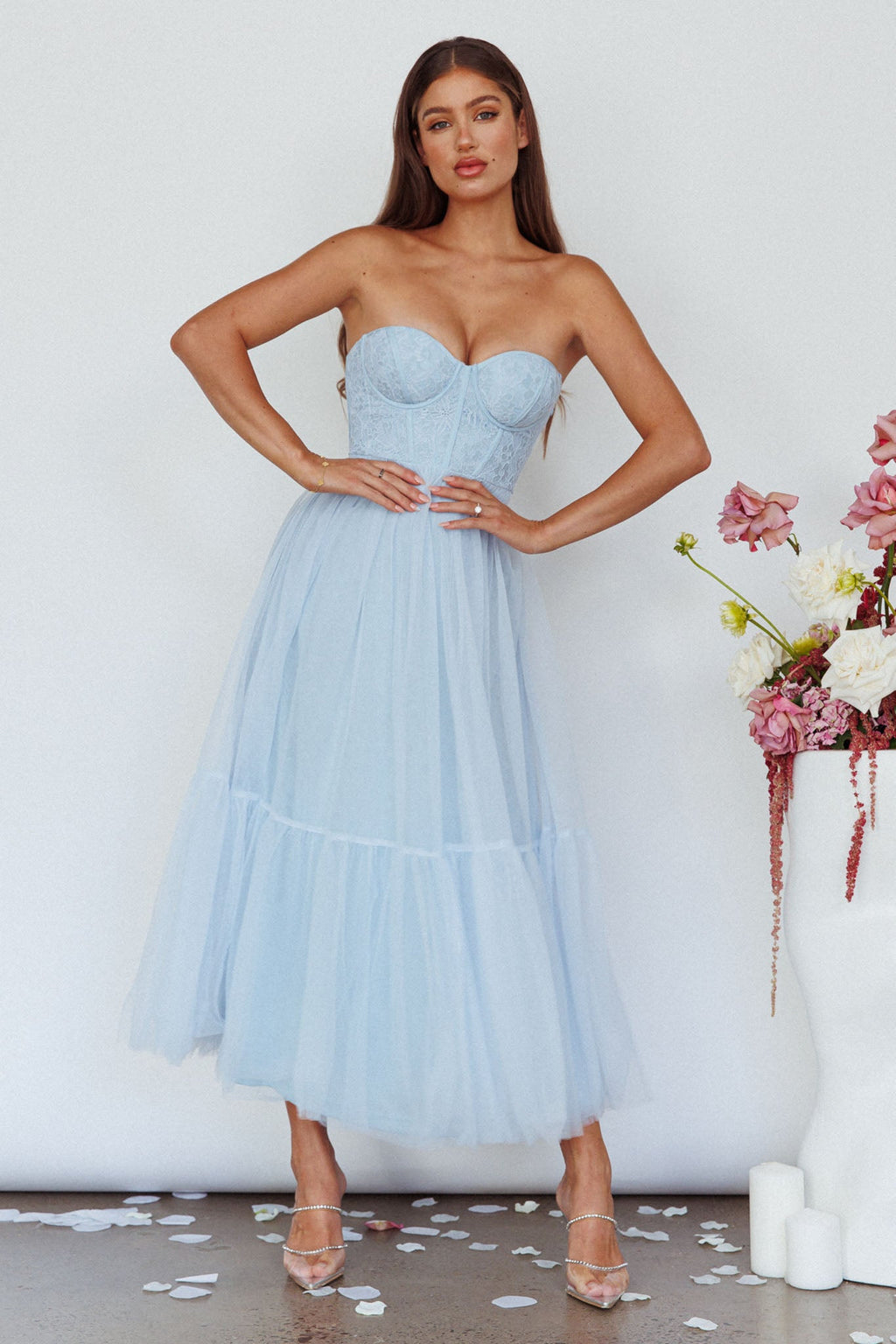 Dancing With Me Sweetheart Tulle Midi Dress Blue