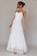 Calla Sweetheart Neckline Hail Spot Midi Dress White