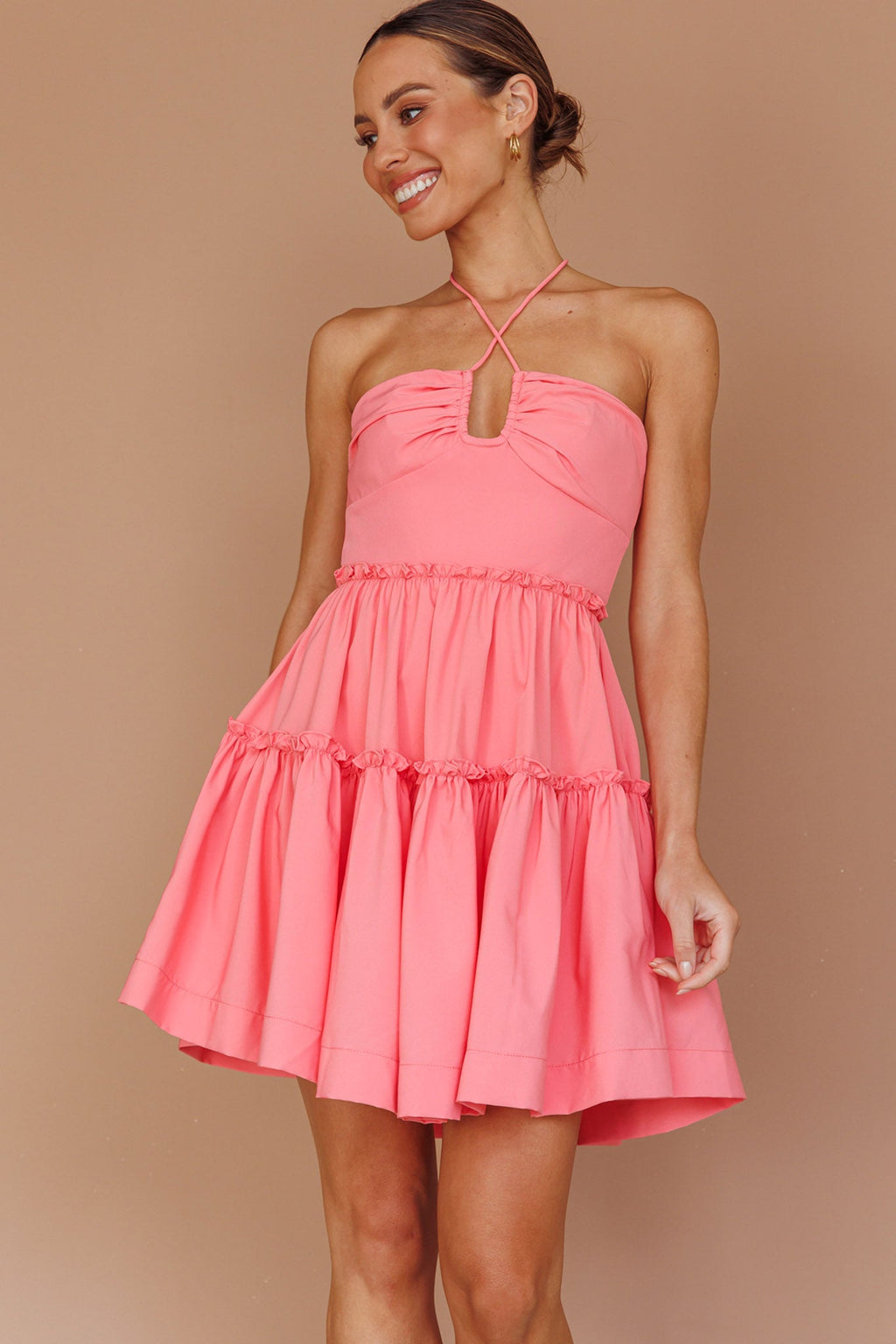 Horizons Frill Trim Mini Dress Pink