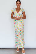 Long Summer Flutter Sleeve Maxi Dress Printed White