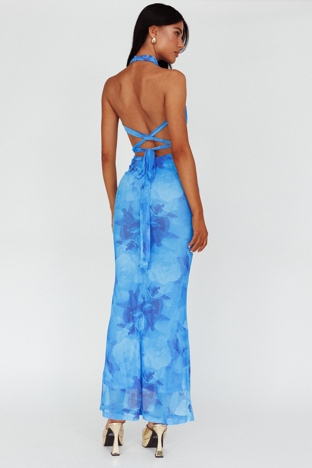 Janika Halterneck Maxi Dress Floral Blue