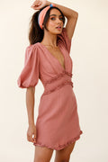 Meant To Be Puff Sleeve Frill Detail Dress Brown