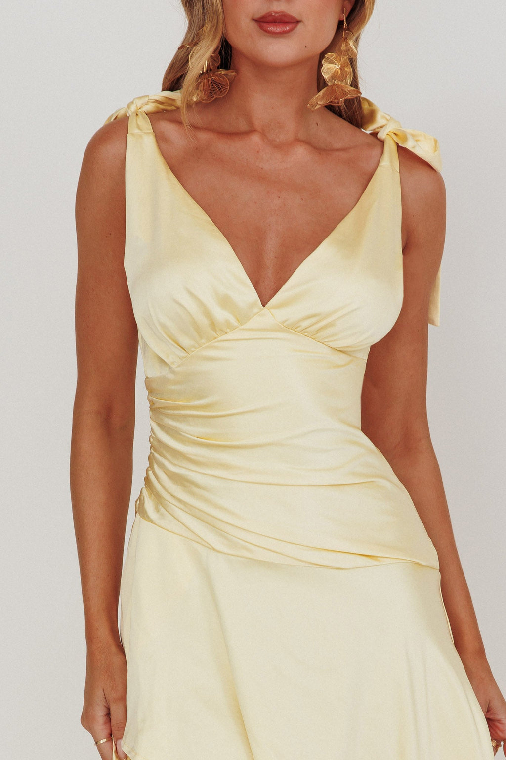 Aquila Tied Shoulder High-Low Hem Dress Lemon