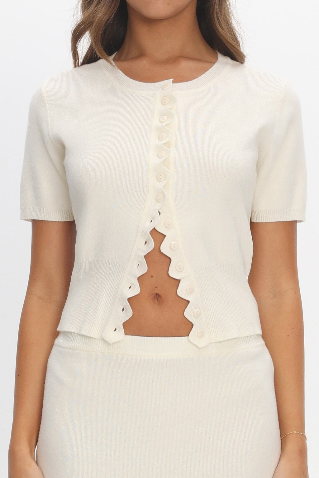 Don't Mind Scallop Edge Knit Top Cream