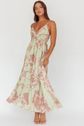Sunny Afternoon Gathered Waist Maxi Dress Floral Sage