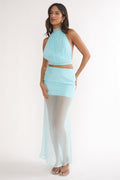 Jazmin Sheer Hem Maxi Skirt Blue