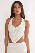 Palaya Crochet Knit Halter Top Sequin Cream