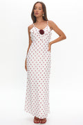 Bellissa Ruffle Bust Maxi Dress Polka Dot Red