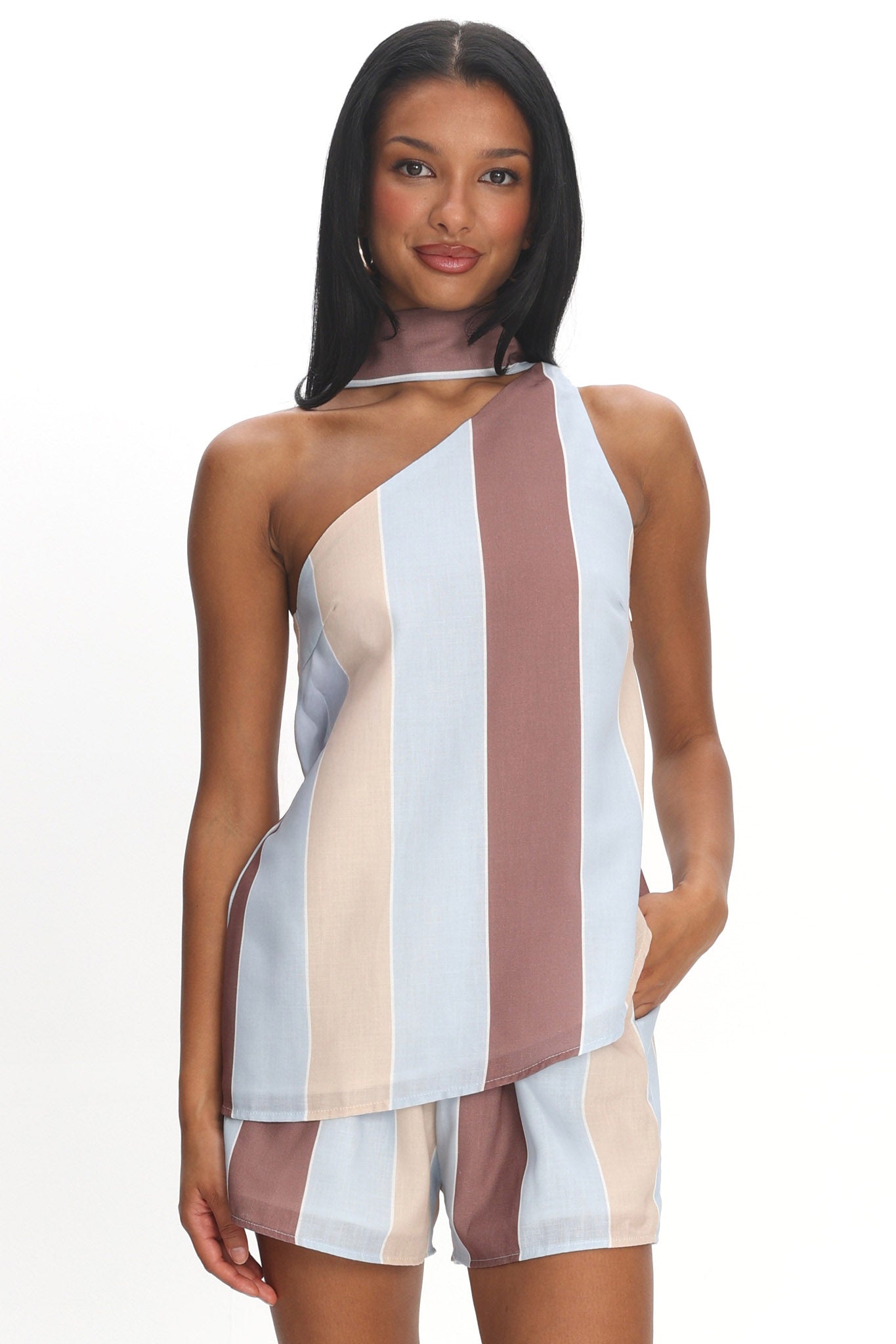Petronella One Shoulder Top Stripe