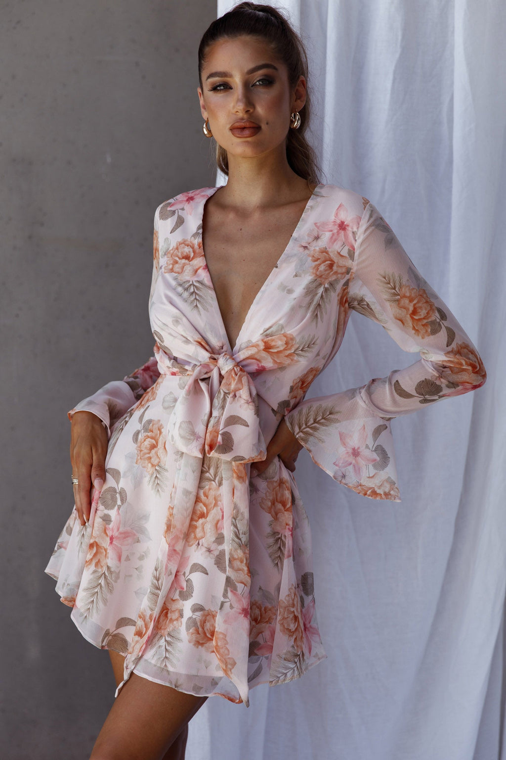 Unconditional Tied Front Dress Floral Blush