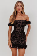 Verona Off-Shoulder Mini Dress Burnout Velvet Black