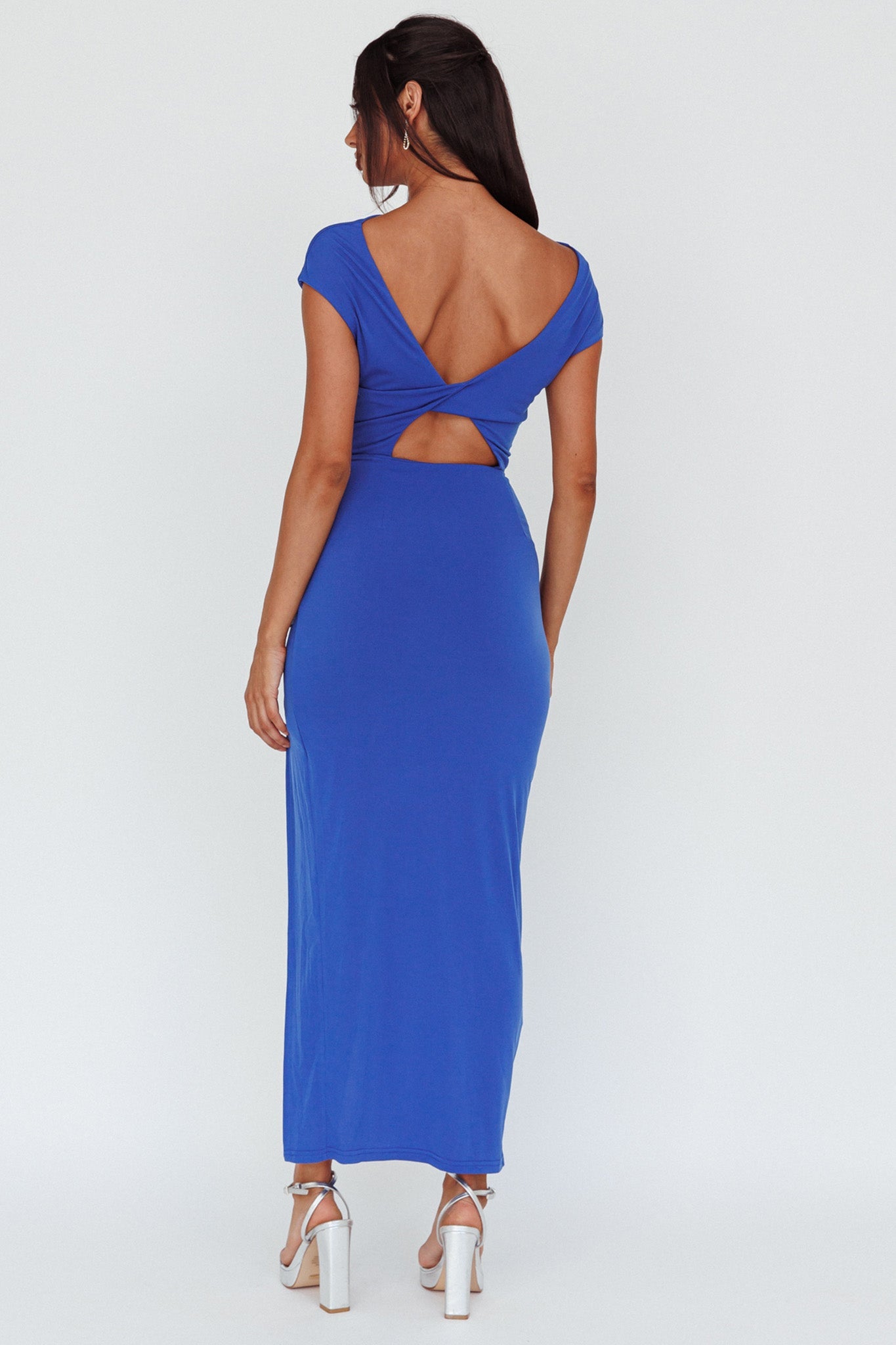Lucinda Cap Sleeve Ruched Midi Dress Blue