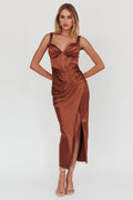 Whimsy Pleated Bust Midi Dress Chocolate