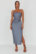 Taking Bets Strapless Midi Dress Leather Midnight Blue