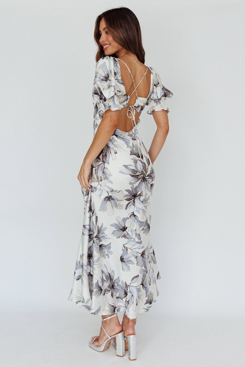 Brigita Tied Back Maxi Dress Floral Blue