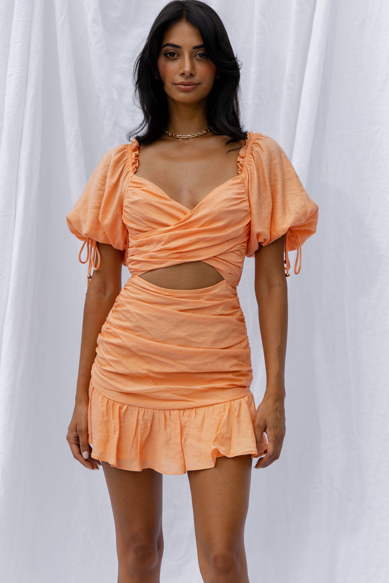 Mariel Puff Sleeve Crossover Bust Tied Back Mini Dress Mango