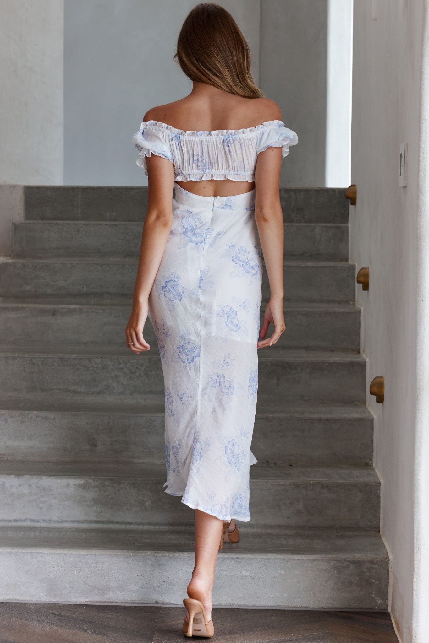 Pixie Puff Sleeve Midi Dress Floral Blue