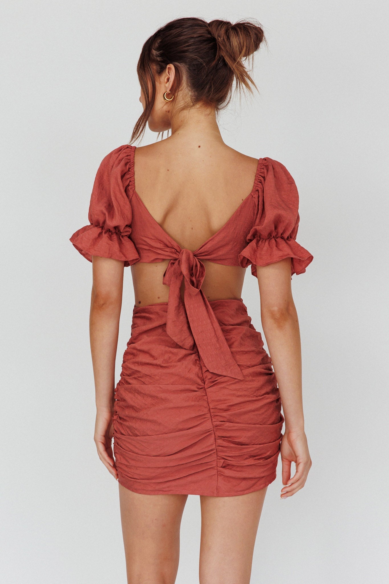 Happy In Love Puff Sleeve Tie Back Dress Rose