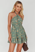 Chase Me Halterneck Mini Dress Floral Sage