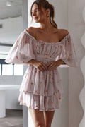 Forever Bloom Off-Shoulder Mini Dress Floral Pink