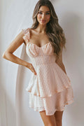 Theory Sweetheart Neckline Frill Strap Mini Dress Textured Peach