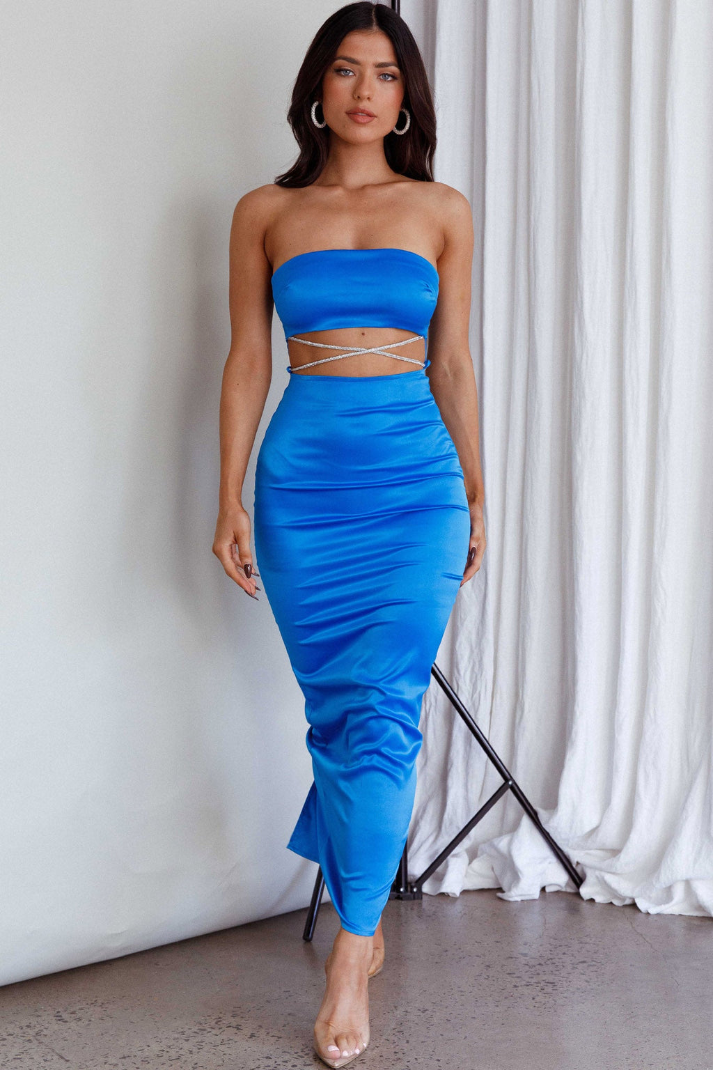 Nohemi Strapless Diamante Maxi Dress Blue