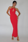 Slow Dance Chain Halter Midi Dress Red