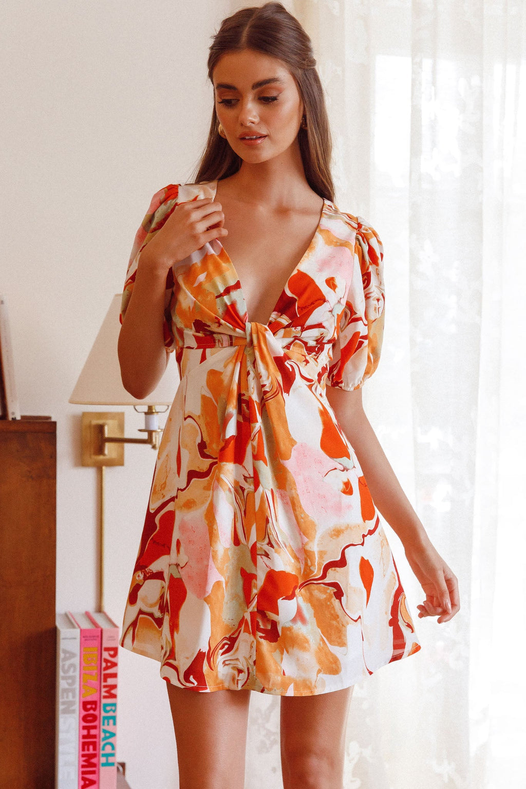 Anakin Twist Bust Mini Dress Swirl Orange