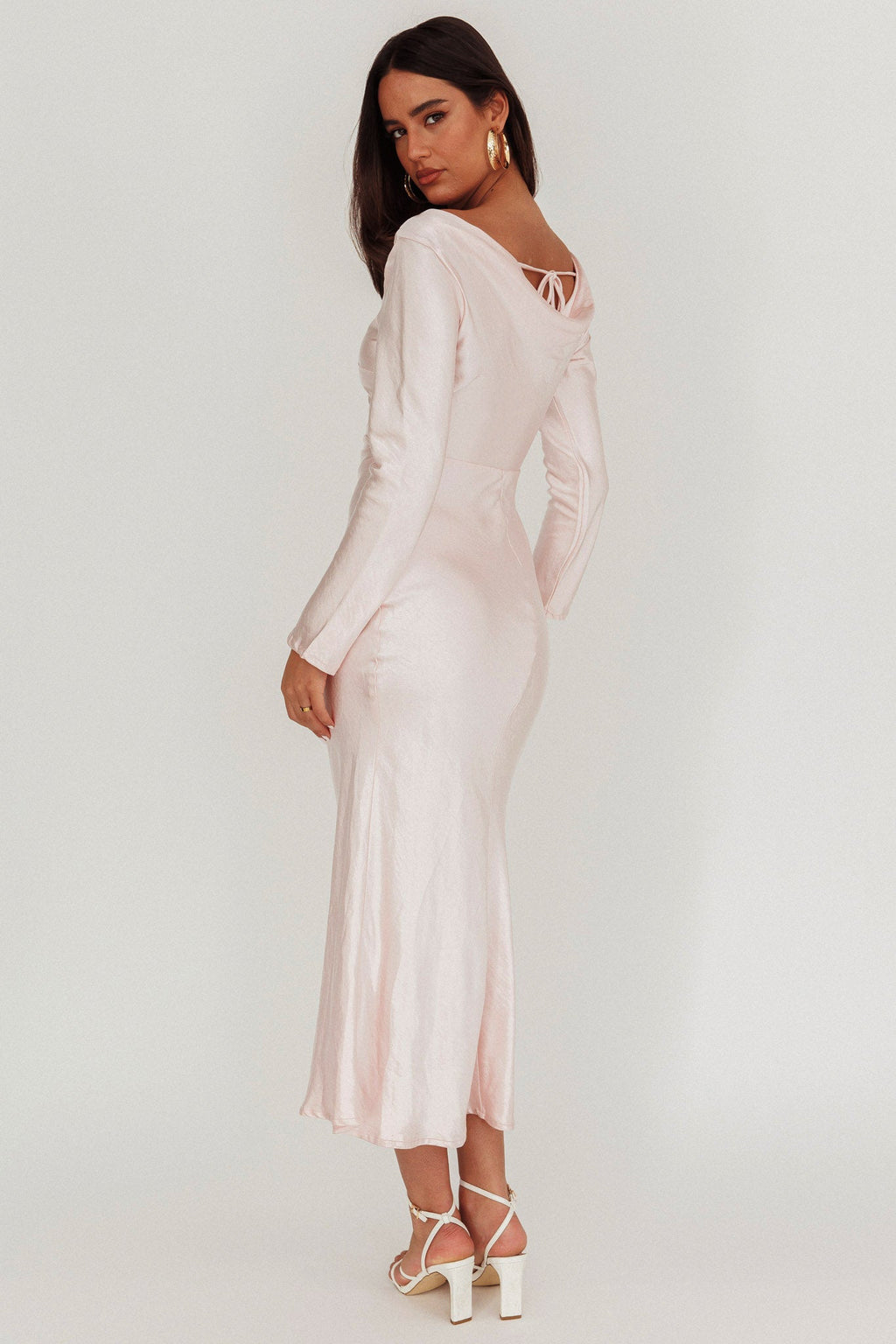Loveland Cowl Back Midi Dress Baby Pink