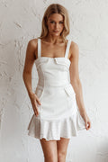 Riverside Ruffle Hem Mini Dress White