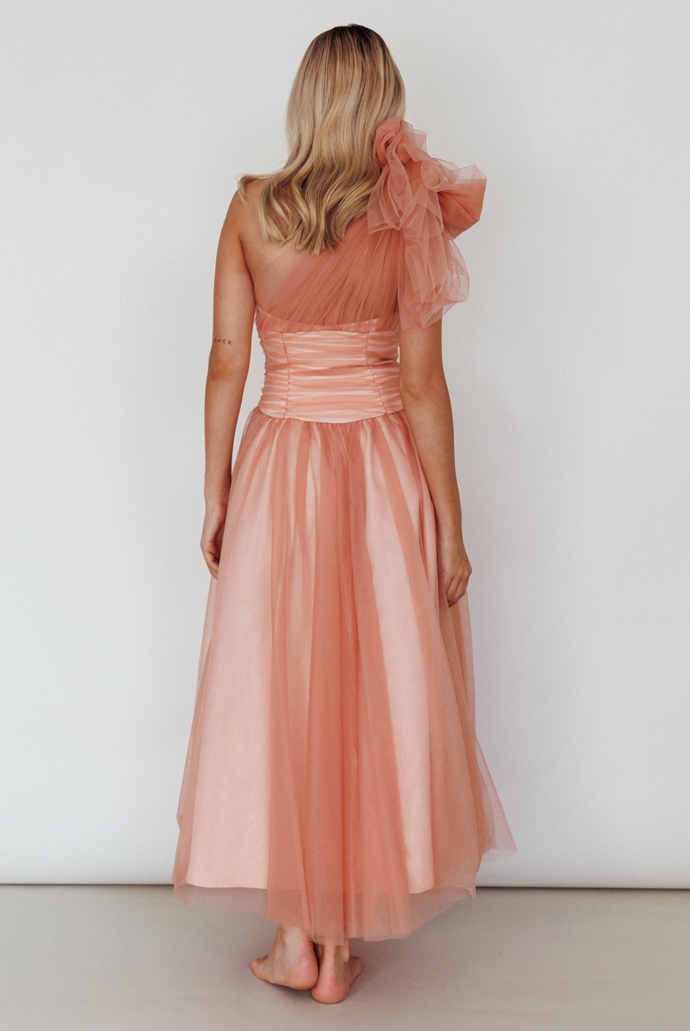 Let's Elope Bow Shoulder Midi Dress Lipstick